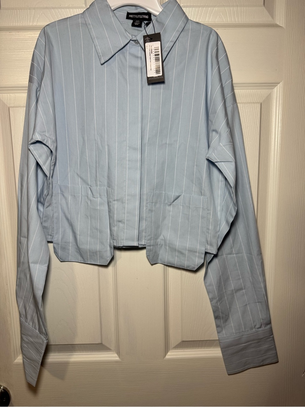 PrettyLittleThing Pale Blue Pinstripe Cropped Blazer